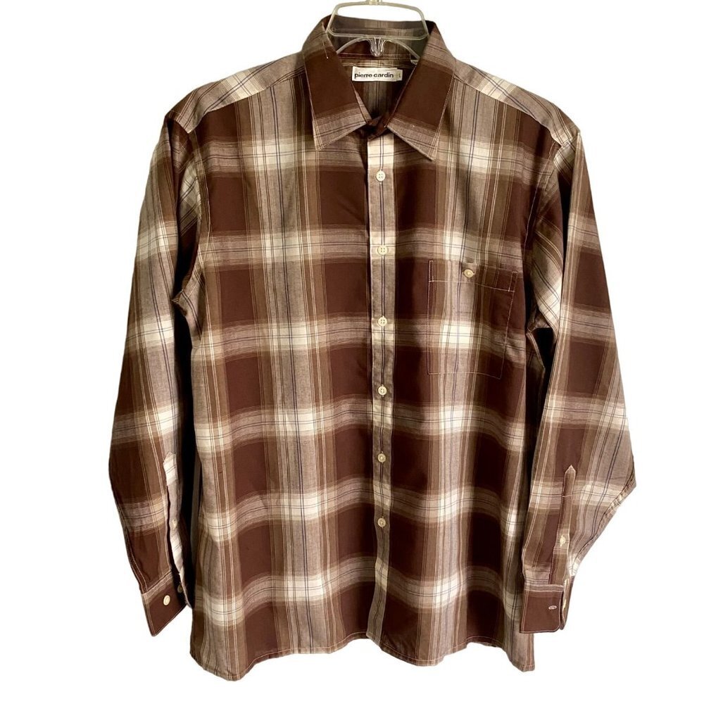 Pierre Cardin Long Sleeve Plaid Button Up Men's Shirt Large